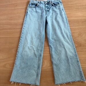 REFORMATION wide leg jeans size 27 raw hem flare light blue wash boho casual USA